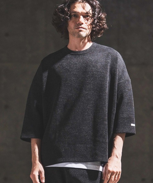 GLIMCLAP（グリムクラップ）の「mlt5656- Melange Rib-Bonded 3-4 Sleeve T-shirt 7分袖Tシャツ(202-056-gls-cg)（Tシャツ/カットソー・メンズ・ブラック×ホワイト/オフホワイト/ホワイト×ブラック/ブラック・S/M/L）」の11枚目の写真