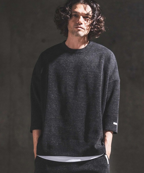 GLIMCLAP（グリムクラップ）の「mlt5656- Melange Rib-Bonded 3-4 Sleeve T-shirt 7分袖Tシャツ(202-056-gls-cg)（Tシャツ/カットソー・メンズ・ブラック×ホワイト/オフホワイト/ホワイト×ブラック/ブラック・S/M/L）」の12枚目の写真