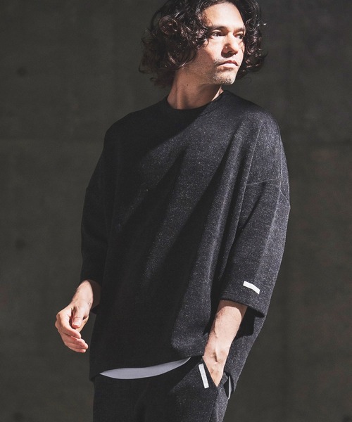 GLIMCLAP（グリムクラップ）の「mlt5656- Melange Rib-Bonded 3-4 Sleeve T-shirt 7分袖Tシャツ(202-056-gls-cg)（Tシャツ/カットソー・メンズ・ブラック×ホワイト/オフホワイト/ホワイト×ブラック/ブラック・S/M/L）」の13枚目の写真