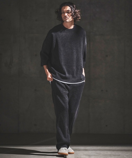 GLIMCLAP（グリムクラップ）の「mlt5656- Melange Rib-Bonded 3-4 Sleeve T-shirt 7分袖Tシャツ(202-056-gls-cg)（Tシャツ/カットソー・メンズ・ブラック×ホワイト/オフホワイト/ホワイト×ブラック/ブラック・S/M/L）」の14枚目の写真