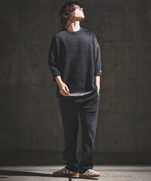 GLIMCLAP（グリムクラップ）の「mlt5656- Melange Rib-Bonded 3-4 Sleeve T-shirt 7分袖Tシャツ(202-056-gls-cg)（Tシャツ/カットソー・メンズ・ブラック×ホワイト/オフホワイト/ホワイト×ブラック/ブラック・S/M/L）」の15枚目の写真