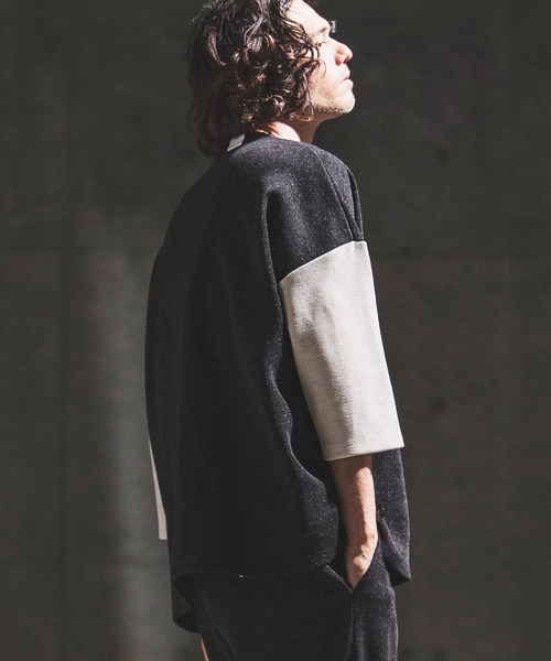 GLIMCLAP（グリムクラップ）の「mlt5656- Melange Rib-Bonded 3-4 Sleeve T-shirt 7分袖Tシャツ(202-056-gls-cg)（Tシャツ/カットソー・メンズ・ブラック×ホワイト/オフホワイト/ホワイト×ブラック/ブラック・S/M/L）」の18枚目の写真
