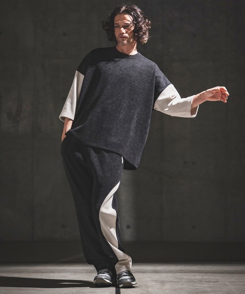 GLIMCLAP（グリムクラップ）の「mlt5656- Melange Rib-Bonded 3-4 Sleeve T-shirt 7分袖Tシャツ(202-056-gls-cg)（Tシャツ/カットソー・メンズ・ブラック×ホワイト/オフホワイト/ホワイト×ブラック/ブラック・S/M/L）」の19枚目の写真