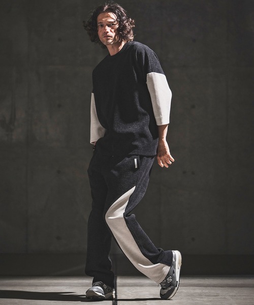 GLIMCLAP（グリムクラップ）の「mlt5656- Melange Rib-Bonded 3-4 Sleeve T-shirt 7分袖Tシャツ(202-056-gls-cg)（Tシャツ/カットソー・メンズ・ブラック×ホワイト/オフホワイト/ホワイト×ブラック/ブラック・S/M/L）」の20枚目の写真
