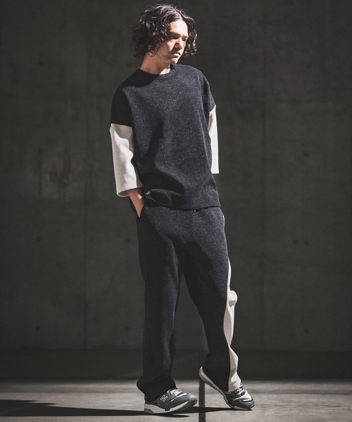 GLIMCLAP（グリムクラップ）の「mlt5656- Melange Rib-Bonded 3-4 Sleeve T-shirt 7分袖Tシャツ(202-056-gls-cg)（Tシャツ/カットソー・メンズ・ブラック×ホワイト/オフホワイト/ホワイト×ブラック/ブラック・S/M/L）」の21枚目の写真