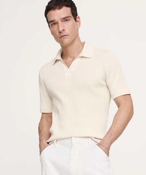 Banana Republic(バナナリパブリック)の「リラックス ストレッチコットン ジョニーカラー ポロシャツ(ポロシャツ・メンズ・ブラック/アイボリー・XL/S/M/L)」の1枚目の写真