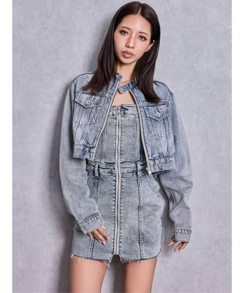 GYDA（ジェイダ）の「Symmetry GYDAフロントZIPスカートライクデニムタイトミニワンピース（ワンピース・レディース・ライトブルー/ブラック/ブルー・MEDIUM/SMALL）」の7枚目の写真