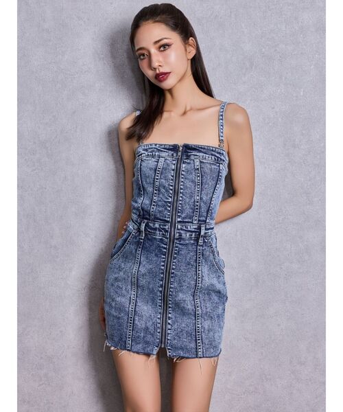 GYDA（ジェイダ）の「Symmetry GYDAフロントZIPスカートライクデニムタイトミニワンピース（ワンピース・レディース・ライトブルー/ブラック/ブルー・MEDIUM/SMALL）」の10枚目の写真