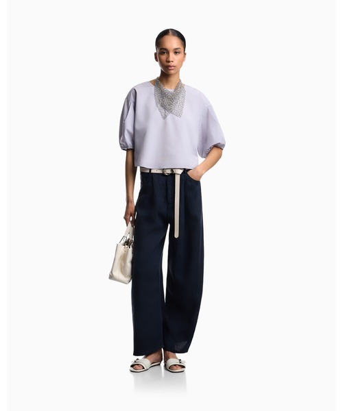 EMPORIO ARMANI(エンポリオアルマーニ)の「【エンポリオ アルマーニ】ブラウス ポプリン パフスリーブ(シャツ/ブラウス・レディース・ラベンダー/ホワイト・38)」の6枚目の写真