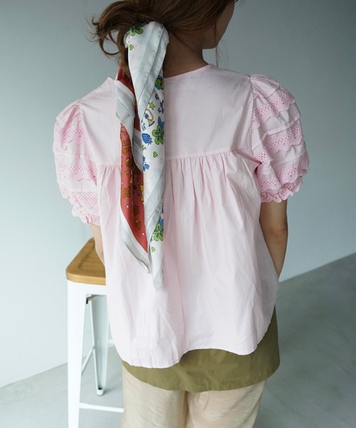 SANSeLF(サンセルフ)の「【SANSeLF】フロントリボンシャーリングレースパフブラウス saw26s063(シャツ/ブラウス・レディース・ホワイト/ピンク/ブラック・FREE)」の8枚目の写真