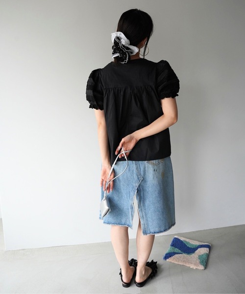 SANSeLF(サンセルフ)の「【SANSeLF】フロントリボンシャーリングレースパフブラウス saw26s063(シャツ/ブラウス・レディース・ホワイト/ピンク/ブラック・FREE)」の15枚目の写真