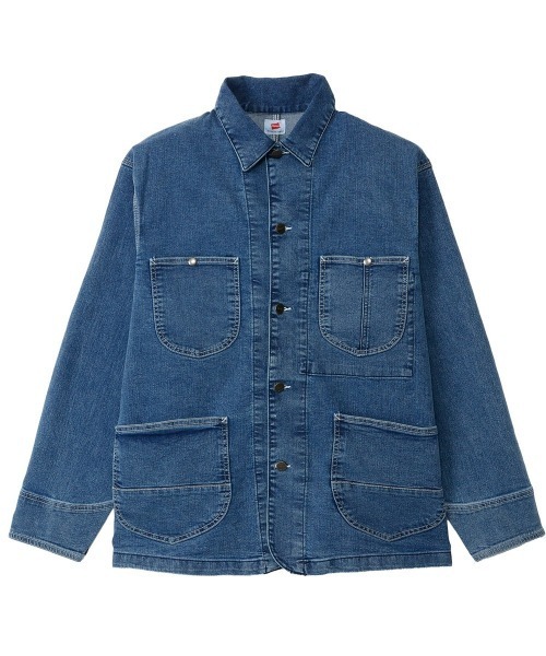 HANES（ヘインズ）の「【Hanes/ヘインズ】メンズ ストレッチデニムカバーオール（その他アウター・メンズ・ブルー系1/ネイビー・LARGE/X-LARGE/MEDIUM）」の2枚目の写真