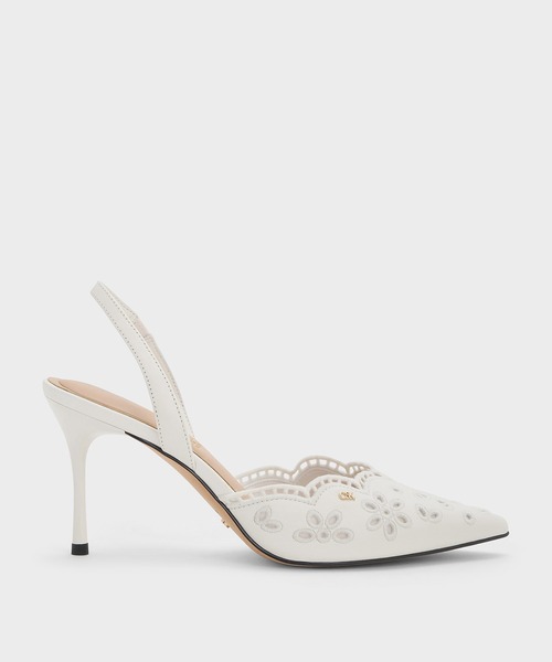 CHARLES & KEITH(チャールズ & キース)の「レザー エンブロイダリー ポイントスリングバック パンプス(パンプス・レディース・ベージュ/ホワイト・22.5cm/23cm/23.5cm/24.5cm/25cm)」の2枚目の写真