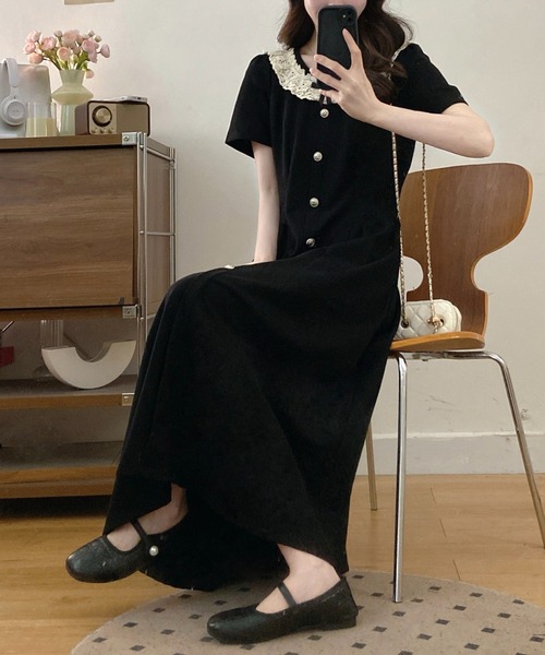 AMAJI（アマジ）の「レース切替 ワンピース（ワンピース・レディース・ブラック・LARGE/X-LARGE/XX-LARGE）」の4枚目の写真