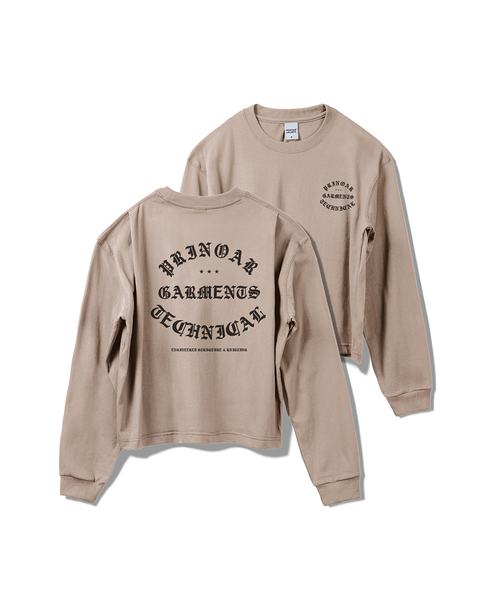 PRINOAR(プリノア)の「ガーメンツセミクロップ長袖Tシャツ - ジンジャーベージュ(Tシャツ/カットソー・レディース・ベージュ・SMALL/MEDIUM/LARGE)」の1枚目の写真