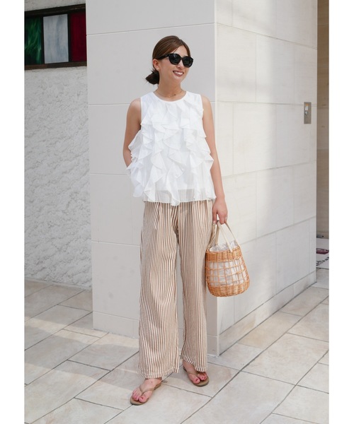 BeBeoD(べベッド)の「ストライプラップデザインストレートパンツ(その他パンツ・レディース・ネイビー/ブラック/ブラウン・フリー)」の3枚目の写真