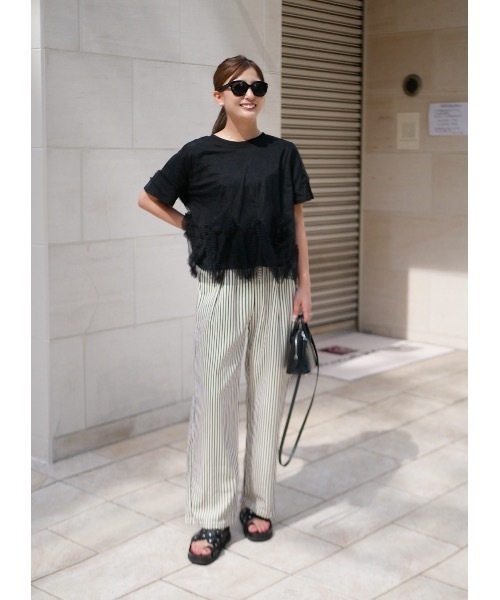 BeBeoD(べベッド)の「ストライプラップデザインストレートパンツ(その他パンツ・レディース・ネイビー/ブラック/ブラウン・フリー)」の2枚目の写真