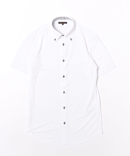 m.f.editorial(エムエフエディトリアル)の「ワイシャツ メンズ ストレッチ 速乾 汗染み防止 遮熱 UV ノンアイロン ボタンダウン 半袖 ビジネス ドレス NEWスタンダードフィット(ビジネスシャツ・メンズ・ホワイト・S/MEDIUM/LARGE/X-LARGE/3L)」の2枚目の写真