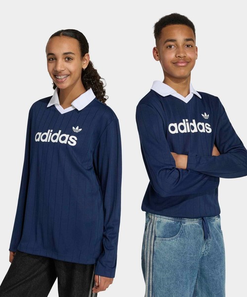 adidas(アディダス)の「LOOSE LONG SLEEVE PINSTRIPE JERSEY / ロンT / アディダスオリジナルス adidas Originals(Tシャツ/カットソー・キッズ・ブルー・170/160/150/140/130)」の1枚目の写真
