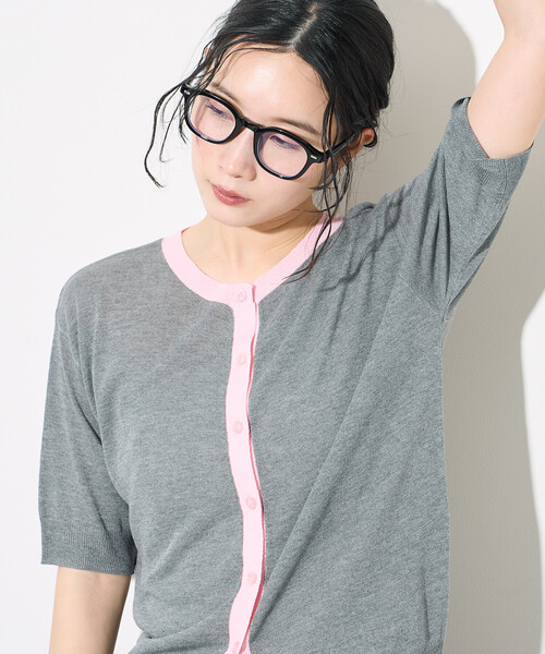 FREAK'S STORE（フリークスストア）の「FRUIT OF THE LOOM × FREAK'S STORE/フルーツオブザルーム 別注 シアー配色ニットカーディガン/リネンタッチ/サマーニットカーディガン（カーディガン/ボレロ・レディース・オフホワイト/ライトグレー/ブラウン・ﾌﾘ-）」の19枚目の写真
