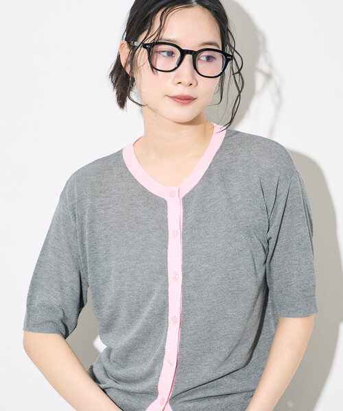 FREAK'S STORE（フリークスストア）の「FRUIT OF THE LOOM × FREAK'S STORE/フルーツオブザルーム 別注 シアー配色ニットカーディガン/リネンタッチ/サマーニットカーディガン（カーディガン/ボレロ・レディース・オフホワイト/ライトグレー/ブラウン・ﾌﾘ-）」の20枚目の写真