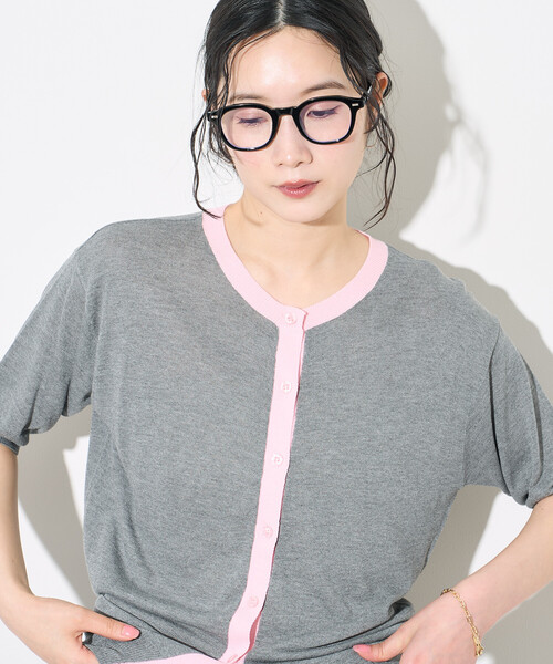 FREAK'S STORE（フリークスストア）の「FRUIT OF THE LOOM × FREAK'S STORE/フルーツオブザルーム 別注 シアー配色ニットカーディガン/リネンタッチ/サマーニットカーディガン（カーディガン/ボレロ・レディース・オフホワイト/ライトグレー/ブラウン・ﾌﾘ-）」の21枚目の写真