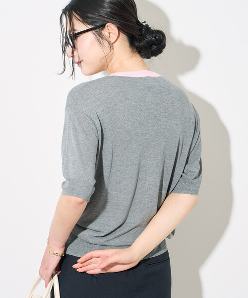FREAK'S STORE（フリークスストア）の「FRUIT OF THE LOOM × FREAK'S STORE/フルーツオブザルーム 別注 シアー配色ニットカーディガン/リネンタッチ/サマーニットカーディガン（カーディガン/ボレロ・レディース・オフホワイト/ライトグレー/ブラウン・ﾌﾘ-）」の22枚目の写真