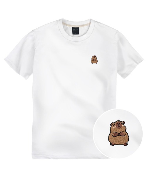 OKSTAR(オクスター)の「ライトコットン30番手カピバラ刺繍半袖Tシャツ(Tシャツ/カットソー・レディース・ホワイト/ブラック・3XL/2XL/LARGE/MEDIUM/SMALL/X-LARGE/4XL)」の2枚目の写真