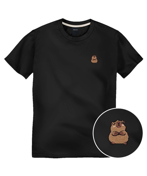 OKSTAR(オクスター)の「ライトコットン30番手カピバラ刺繍半袖Tシャツ(Tシャツ/カットソー・レディース・ホワイト/ブラック・3XL/2XL/LARGE/MEDIUM/SMALL/X-LARGE/4XL)」の1枚目の写真