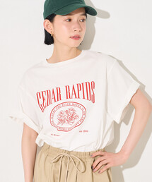 フラワープリントTシャツ/ロゴTシャツ