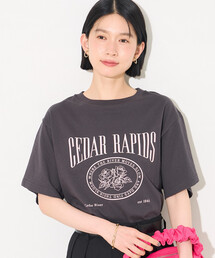 フラワープリントTシャツ/ロゴTシャツ