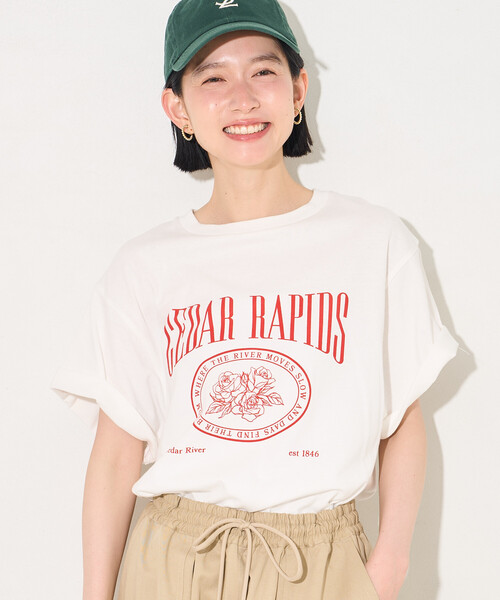 FREAK'S STORE(フリークスストア)の「フラワープリントTシャツ/ロゴTシャツ(Tシャツ/カットソー・レディース・オフホワイト/ライトグレー/チャコール・フリ-)」の9枚目の写真