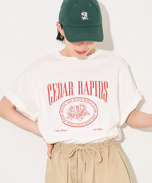 FREAK'S STORE(フリークスストア)の「フラワープリントTシャツ/ロゴTシャツ(Tシャツ/カットソー・レディース・オフホワイト/ライトグレー/チャコール・フリ-)」の10枚目の写真
