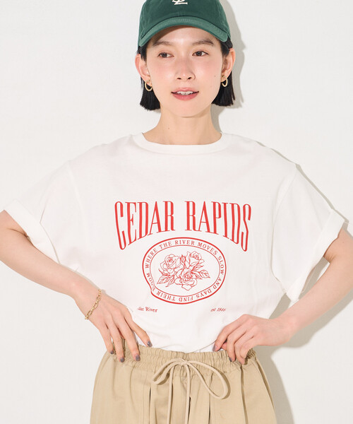 FREAK'S STORE(フリークスストア)の「フラワープリントTシャツ/ロゴTシャツ(Tシャツ/カットソー・レディース・オフホワイト/ライトグレー/チャコール・フリ-)」の11枚目の写真