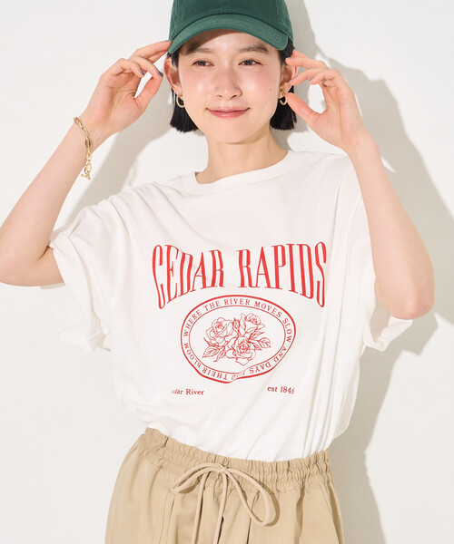 FREAK'S STORE(フリークスストア)の「フラワープリントTシャツ/ロゴTシャツ(Tシャツ/カットソー・レディース・オフホワイト/ライトグレー/チャコール・フリ-)」の12枚目の写真