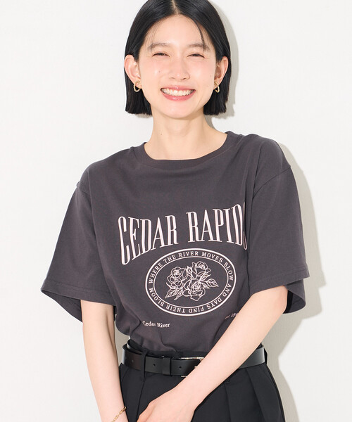 FREAK'S STORE(フリークスストア)の「フラワープリントTシャツ/ロゴTシャツ(Tシャツ/カットソー・レディース・オフホワイト/ライトグレー/チャコール・フリ-)」の22枚目の写真