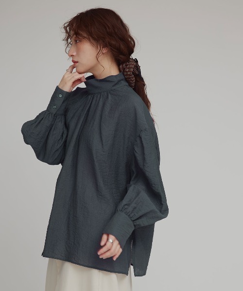W:Huku(フーク)の「スタンドカラー ボウタイ シアー ブラウス / Stand Collar Bow Tie Blouse(シャツ/ブラウス・レディース・イエロー系その他/ホワイト/グレー系その他・FREE)」の2枚目の写真