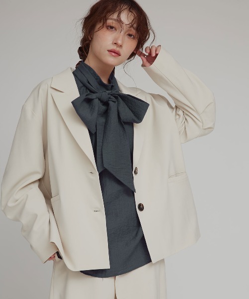 W:Huku(フーク)の「スタンドカラー ボウタイ シアー ブラウス / Stand Collar Bow Tie Blouse(シャツ/ブラウス・レディース・イエロー系その他/ホワイト/グレー系その他・FREE)」の8枚目の写真