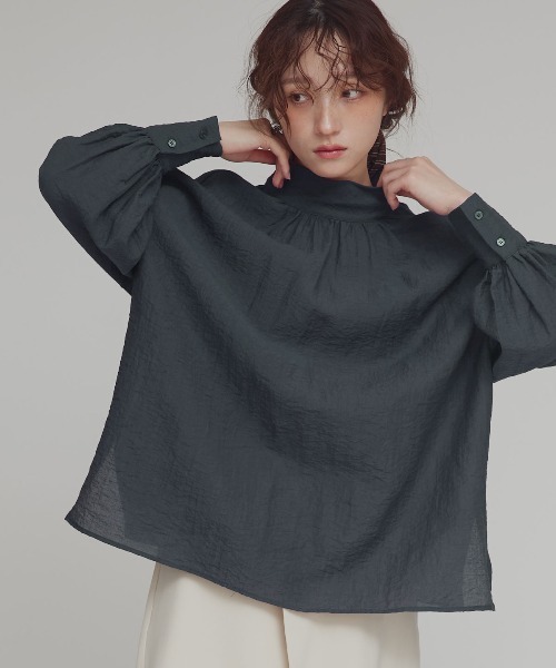 W:Huku(フーク)の「スタンドカラー ボウタイ シアー ブラウス / Stand Collar Bow Tie Blouse(シャツ/ブラウス・レディース・イエロー系その他/ホワイト/グレー系その他・FREE)」の9枚目の写真