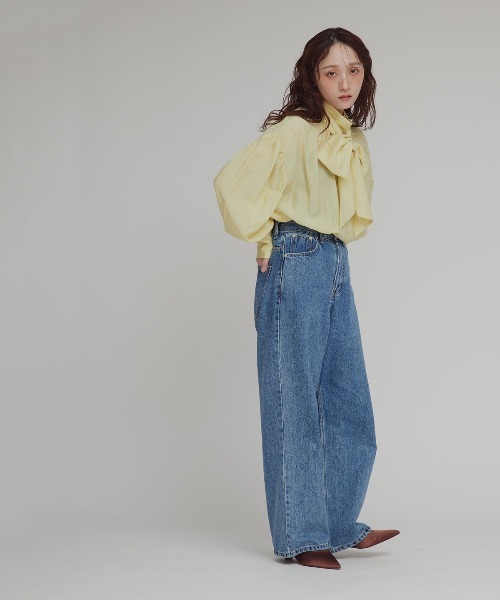 W:Huku(フーク)の「スタンドカラー ボウタイ シアー ブラウス / Stand Collar Bow Tie Blouse(シャツ/ブラウス・レディース・イエロー系その他/ホワイト/グレー系その他・FREE)」の10枚目の写真
