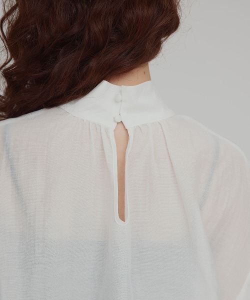 W:Huku(フーク)の「スタンドカラー ボウタイ シアー ブラウス / Stand Collar Bow Tie Blouse(シャツ/ブラウス・レディース・イエロー系その他/ホワイト/グレー系その他・FREE)」の12枚目の写真