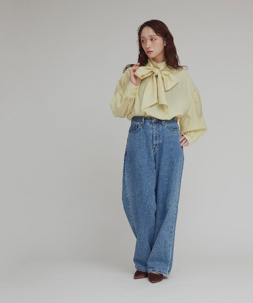 W:Huku(フーク)の「スタンドカラー ボウタイ シアー ブラウス / Stand Collar Bow Tie Blouse(シャツ/ブラウス・レディース・イエロー系その他/ホワイト/グレー系その他・FREE)」の19枚目の写真