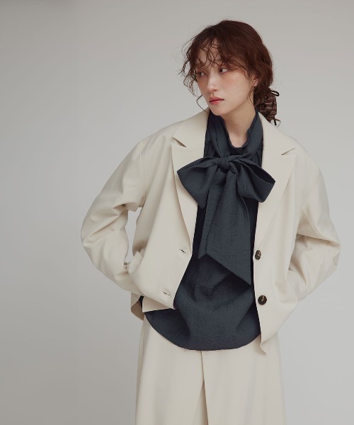 W:Huku(フーク)の「スタンドカラー ボウタイ シアー ブラウス / Stand Collar Bow Tie Blouse(シャツ/ブラウス・レディース・イエロー系その他/ホワイト/グレー系その他・FREE)」の20枚目の写真