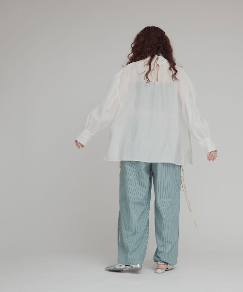 W:Huku(フーク)の「スタンドカラー ボウタイ シアー ブラウス / Stand Collar Bow Tie Blouse(シャツ/ブラウス・レディース・イエロー系その他/ホワイト/グレー系その他・FREE)」の21枚目の写真