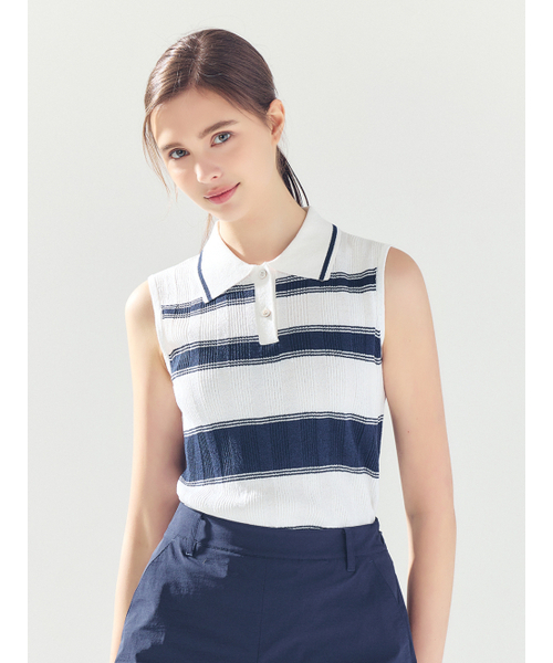 LORDLOAR(ロードロアル)の「ストライプカラーキャミニット NAVY(ニット/セーター・レディース・その他・SMALL/LARGE/MEDIUM)」の1枚目の写真