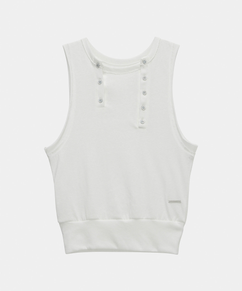 ETRE AU SOMMET(エトレオソメ)の「Two-Line Button Short Sleeveless (White)(Tシャツ/カットソー・レディース・その他・FREE)」の4枚目の写真