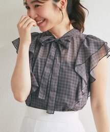La boutique BonBon | 【セット着用可能・愛されブラウス】スパンボイルチェックラッフルボウタイブラウス(シャツ/ブラウス)