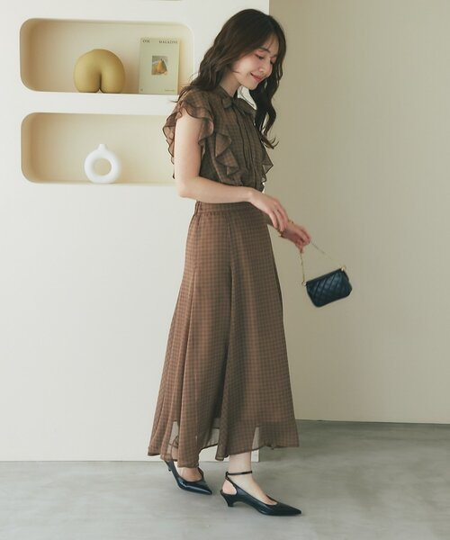 La boutique BonBon(ラブティックボンボン)の「【セット着用可能・愛されブラウス】スパンボイルチェックラッフルボウタイブラウス(シャツ/ブラウス・レディース・ブラウン/グレー・FREE)」の12枚目の写真