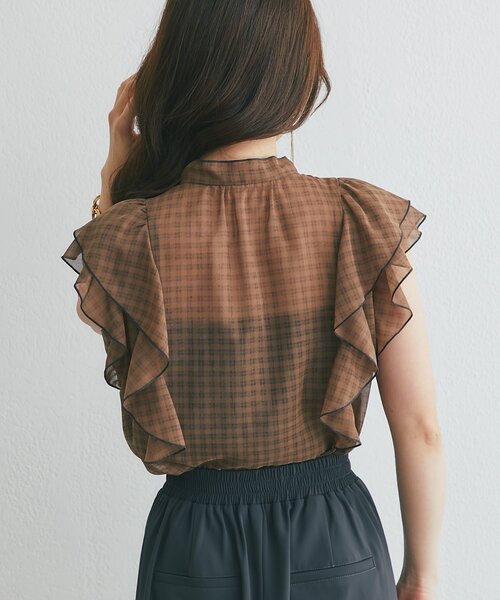 La boutique BonBon(ラブティックボンボン)の「【セット着用可能・愛されブラウス】スパンボイルチェックラッフルボウタイブラウス(シャツ/ブラウス・レディース・ブラウン/グレー・FREE)」の18枚目の写真