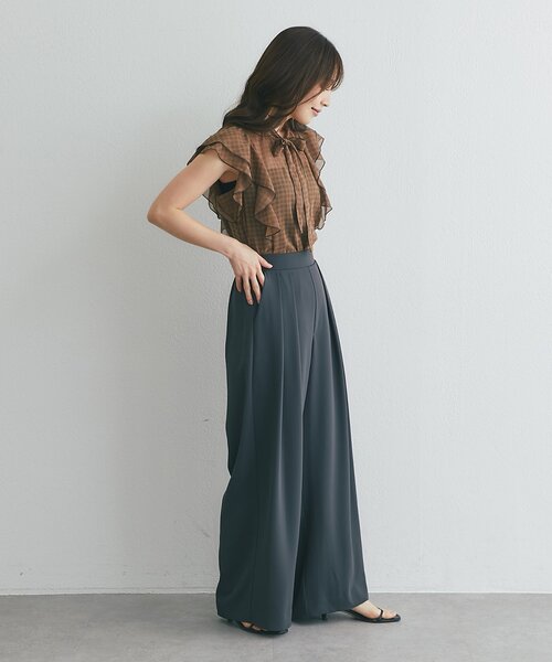 La boutique BonBon(ラブティックボンボン)の「【セット着用可能・愛されブラウス】スパンボイルチェックラッフルボウタイブラウス(シャツ/ブラウス・レディース・ブラウン/グレー・FREE)」の21枚目の写真